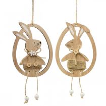 Artikel Decoratieve hanger houten paasdecoratie konijn in het ei 9×1,5×23cm 6 stuks