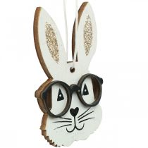 Houten hanger konijn met bril wortel glitter 4×7,5cm 9st