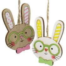 Artikel Grappige paashaas decoratie houten konijnenkop om op te hangen 7,5cm 12st