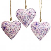 Deco hanger metaal hart deco bloemen 16x16x2.5cm 3st
