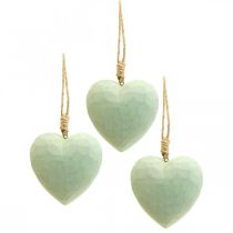 Houten hart deco hanger hart van hout deco groen 12cm 3st