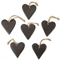 Artikel Hangdecoratie leisteen hart decoratieve harten zwart 7cm 6st