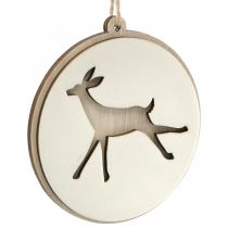 Artikel Hanger met hert, decoratie medaillon, houtdecoratie, Advent Ø9.5cm 6st