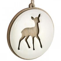Artikel Hanger met hert, decoratie medaillon, houtdecoratie, Advent Ø9.5cm 6st