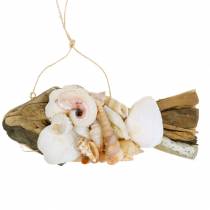 Maritieme decoratie voor het ophangen van vissen met schelpen hout 18cm