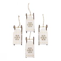 Artikel Kerstslee hout wit/goud 15,5x6,5x4cm 4st