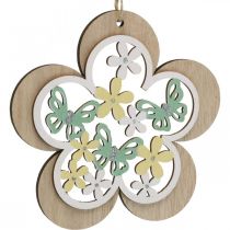 Artikel Vlinder om op te hangen, houten hanger bloem, lentedecoratie met glitter H11/14,5cm 4st