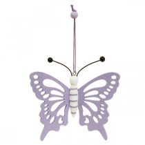 Decoratie hanger vlinders hout paars/wit 12×11cm 4st