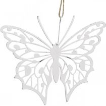 Vlinder decoratie hangend vintage metalen decoratie wit 15×12cm 3st