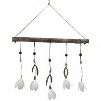 Decoratieve tak met bloesems, lente, sneeuwklokjes om op te hangen, metalen bloesems L48cm B90cm