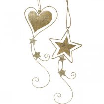 Artikel Kerstdecoratie hanger Kerst gouden hart ster 4st