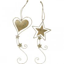 Artikel Kerstdecoratie hanger Kerst gouden hart ster 4st
