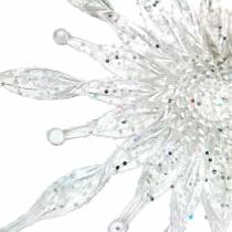 Sneeuwvlok om op te hangen 11cm transparant, glitter 12st