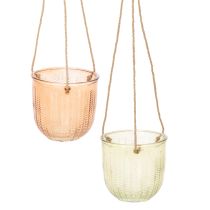 Artikel Hangende glazen pot, decoratieve glazen pot, retrostijl, groen/bruin, 14,5 cm, 2 stuks
