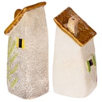Artikel Rustiek keramisch huisje met heldere ledverlichting, ideaal als sfeervolle tafeldecoratie, 15 cm, 2 stuks