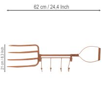 Artikel Roestige metalen haakrail, decoratieve hooivork, tuindecoratie, 4 haken, 62 cm