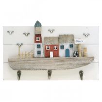 Kapstok Beach, maritiem houtdecoratie, haakstrip Boot Shabby Chic L33cm