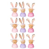 Artikel Paashaasjes tafeldecoratie voor de lente, decoratieve konijntjes met hoedjes, 7 cm, 9 stuks