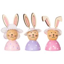 Artikel Paashaasjes tafeldecoratie voor de lente, decoratieve konijntjes met hoedjes, 7 cm, 9 stuks