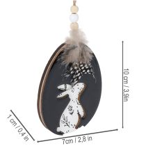 Artikel Houten paaseieren om op te hangen, wit en zwart, 10 cm, 6 stuks