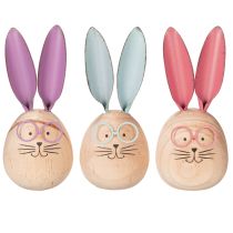 Artikel Decoratieve houten konijntjes met gezichtjes voor een speelse decoratie op tafels en planken, 14 cm, 3 stuks