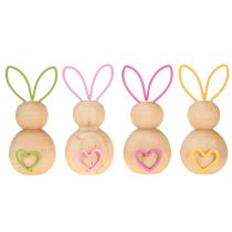 Artikel Decoratieve houten konijnfiguur met ijzeren oren voor moderne paasdecoratie, 11 cm, 4 stuks