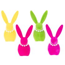 Artikel Decoratieve paashaasfiguur met parelketting, perfect voor de woonkamer of slaapkamer, 13 cm, 4 stuks