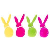 Artikel Decoratieve paashaasfiguur met parelketting, perfect voor de woonkamer of slaapkamer, 13 cm, 4 stuks