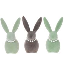 Artikel Paashaasdecoratie met parelketting, konijn voor de woonkamer en paastafel, 13 cm, 3 stuks