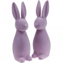 Artikel Decoratieve Paashaas – 2e keus – Gevlokt Lila H29,5cm 2 st.