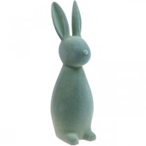 Decoratief konijntje decoratieve paashaas geflockt grijsgroen H47cm