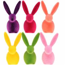 Artikel Bunny flocked kleurig H13cm assorti 6 stuks