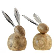Artikel Konijn Hout Metaal Naturel Zilver H10/12,5cm 2 st