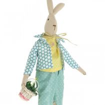 Stof paashaas, konijntje met kleren, paasdecoratie, konijntje jongen H46cm