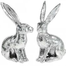 Artikel Paashaas zittend zilveren konijn decoratief figuur Pasen 13cm 2st