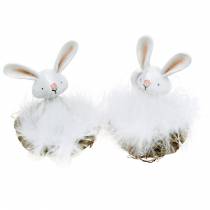 Paashaas in het nest, lentedecoratie, decoratie konijn, paasdecoratie, konijnfiguur wit 4st