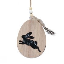 Artikel Konijntje in ei houten paaseieren om op te hangen wit zwart 10cm 6 st