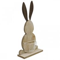 Houten konijn met mand, lentedecoratie, paashaas met plantenmand natuur, wit H48cm