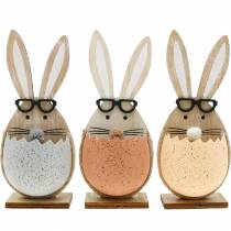 Houten konijn in een ei, lentedecoratie, konijnen met bril, paashazen 3st