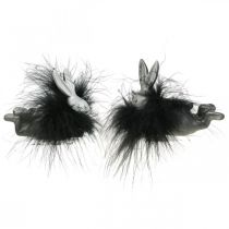 Artikel Paashaas decoratie zilveren veer boa konijn figuur Pasen 8cm 2st