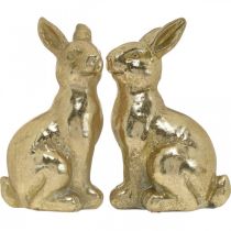 Artikel Decoratief konijn goud zittend, konijn om te versieren, paar paashazen, H16.5cm 2st