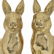 Artikel Decoratief konijn goud zittend, konijn om te versieren, paar paashazen, H16.5cm 2st