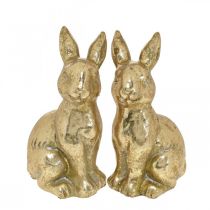 Bunny goud decoratie zittend antiek look Paashaas H12.5cm 2st