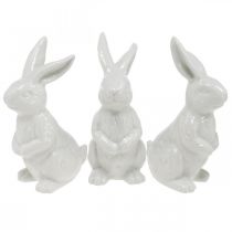 Keramiek konijn zittend witte paashaas paasdecoratie H14.5cm 3st
