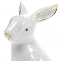 Artikel Paashaas wit-goud, lentedecoratie, keramiek figuur wit, goud H13cm 2st