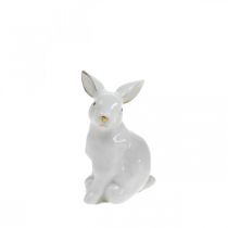 Wit keramiek konijn, paasdecoratie met gouden decoratie, lentedecoratie H7.5cm