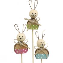 Artikel Bunny bloem stok hout roest decoratie Paashaas op stok 8cm 9st