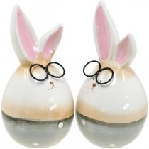 Keramische paashazen met bril, paasdecoratie paar konijntjes H19cm 2st