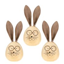 Artikel Eivormig konijnenfiguurtje met karakter voor lente- en seizoensdecoratie, 14 cm, 3 stuks