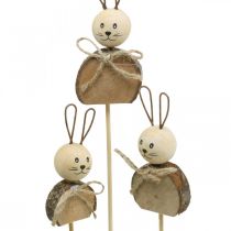 Bunny bloem stok hout roest Paashaas decoratie natuur 8cm 8st